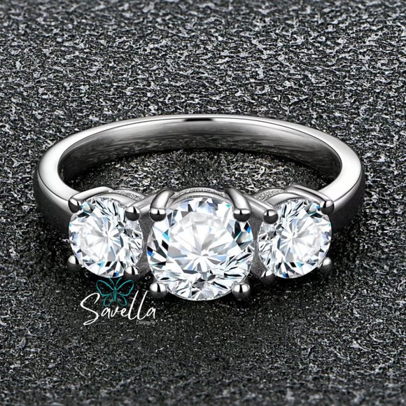2ct Trilogy Ring 3 Stone Moissanite Band Solid Sterling Silver - Picture 2 of 5